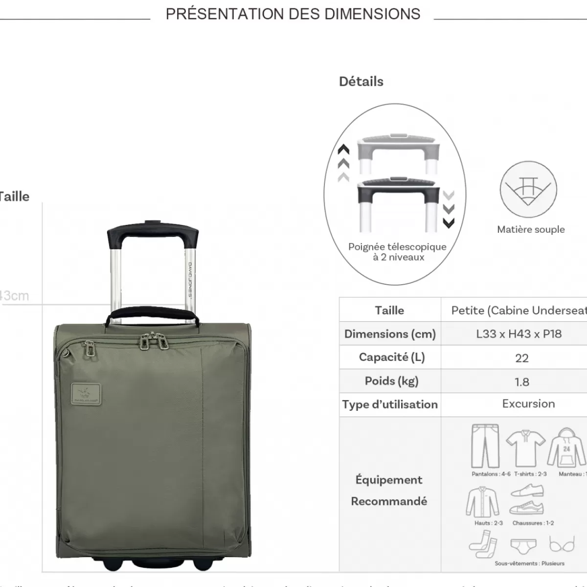 Valise cabine XS underseat souple 43cm^David Jones Online