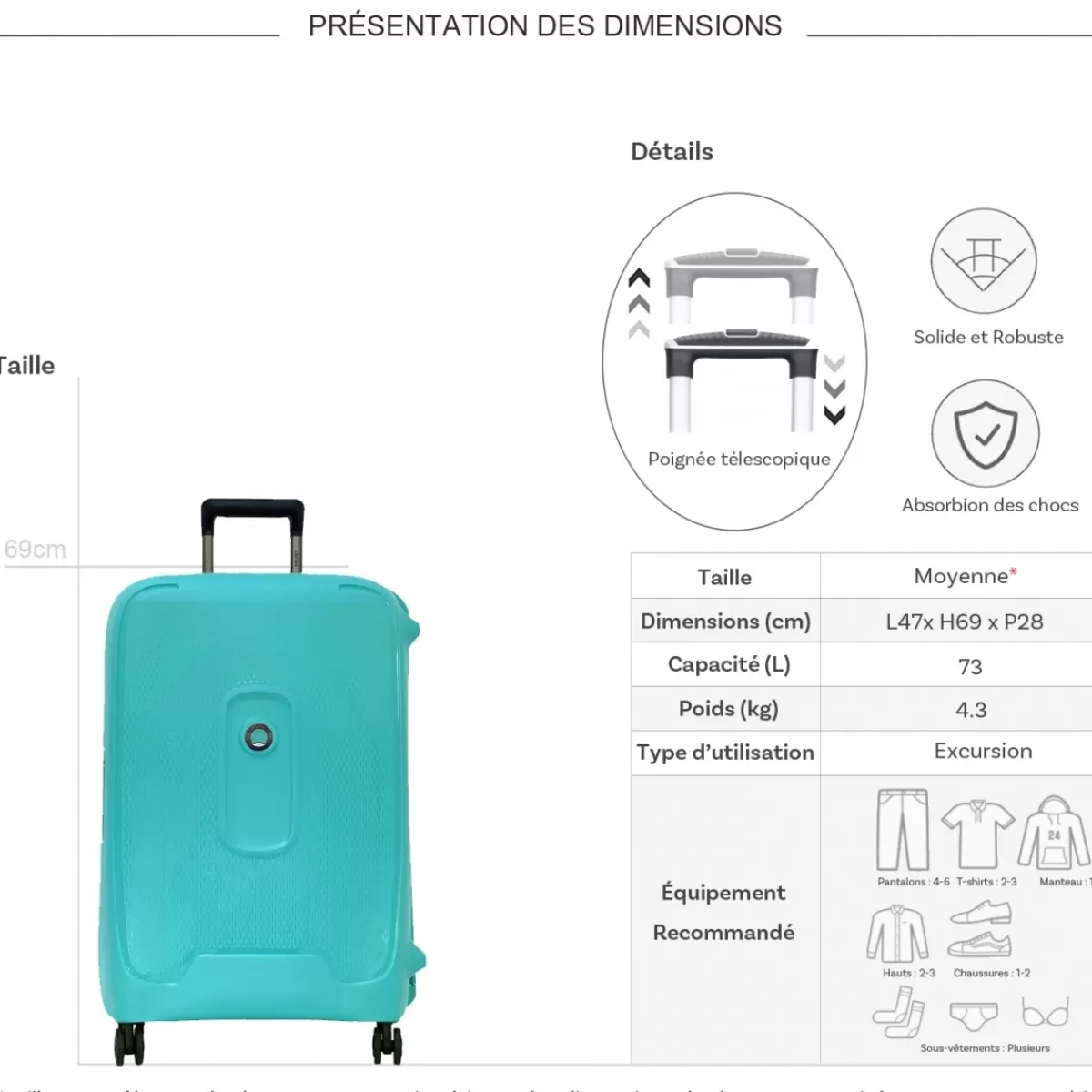 Valise moyenne rigide Montcenis 69cm TSA Polypropylène^Delsey Discount