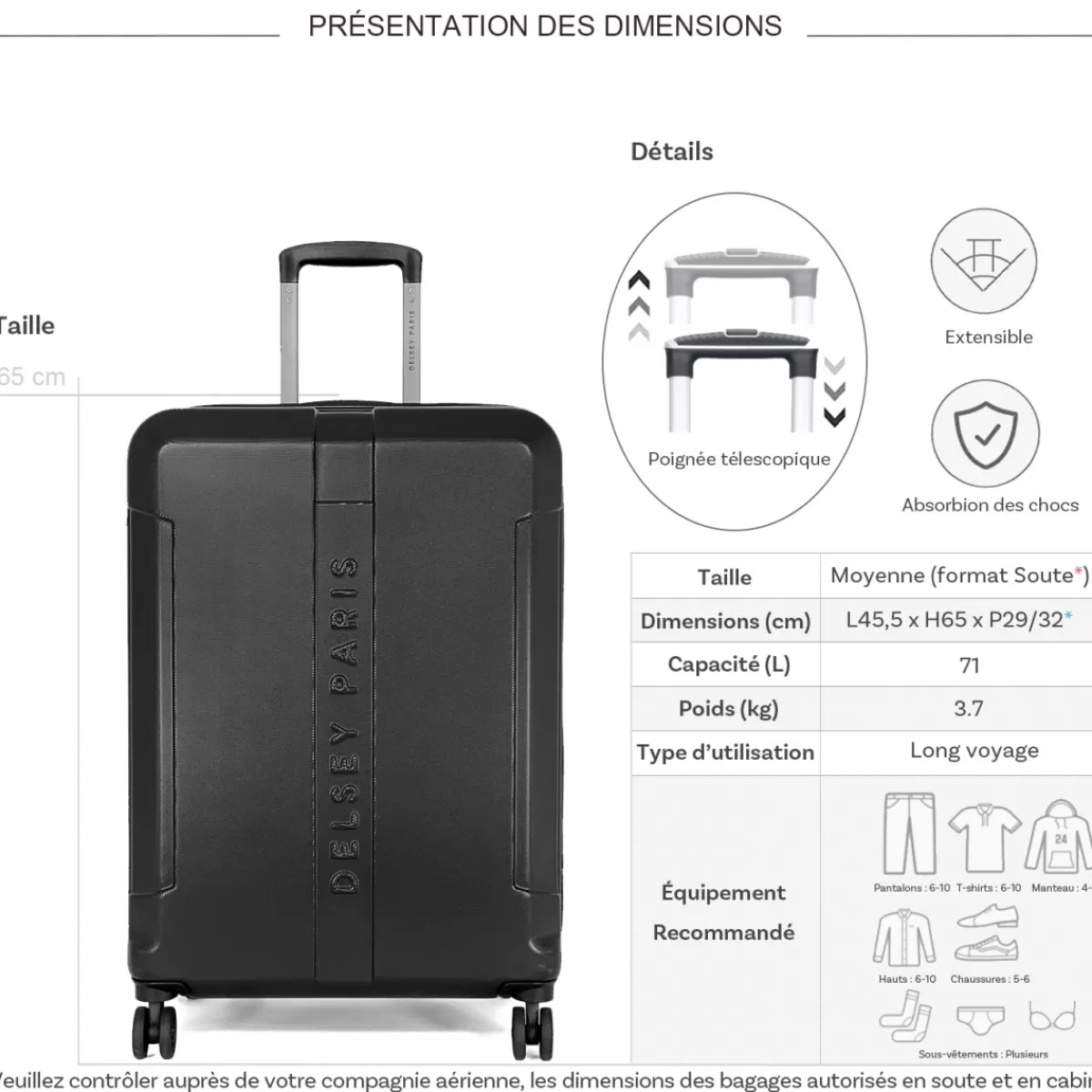 Valise moyenne rigide extensible Départ TSA 65cm^Delsey Best Sale